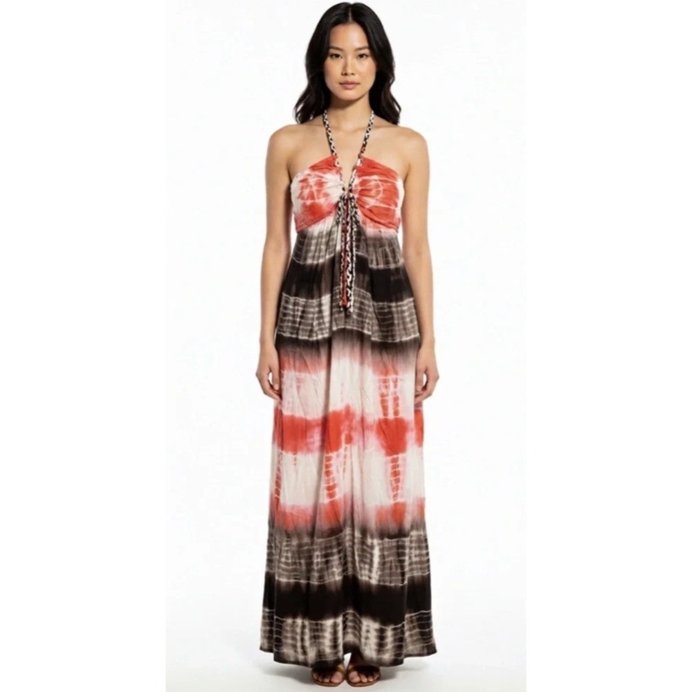 NEW Chaudry Anthropologie Tie Dye Braided Halter Maxi Dress Medium